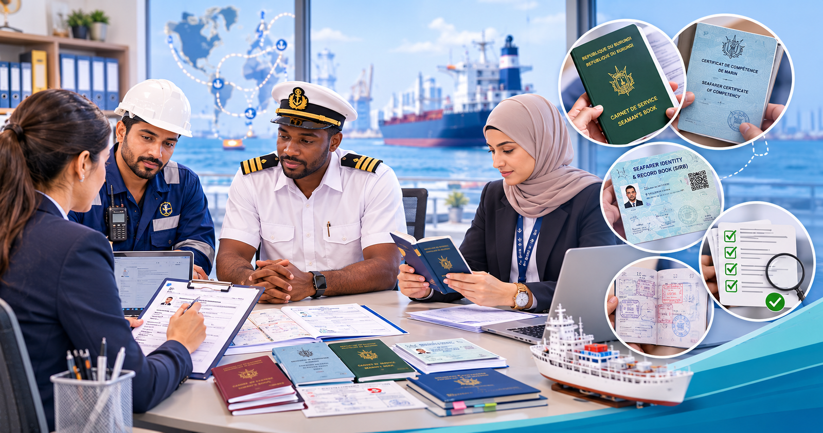Seafarer's identity documents and Certificate of Competency presented for verification before a Burundi seaman book application